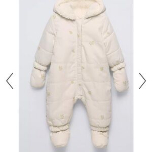 Zara Cream Hooded Puffer Baby One-Piece Snowsuit